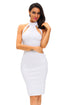 Sexy White Cutout Detail High Neck Midi Dress